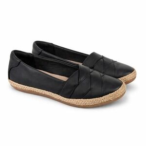 Clarks Collection Women's 8.5 Black Leather Ultimate Comfort Espadrille Loafers